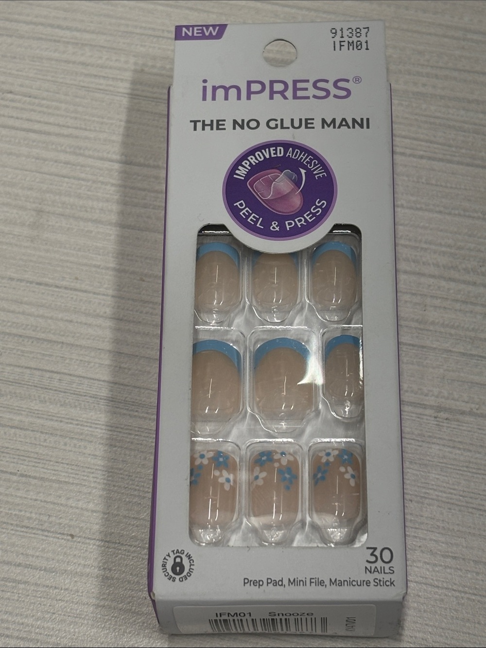 imPRESS Nude Press-On Nails with Blue Tips & Floral Accents